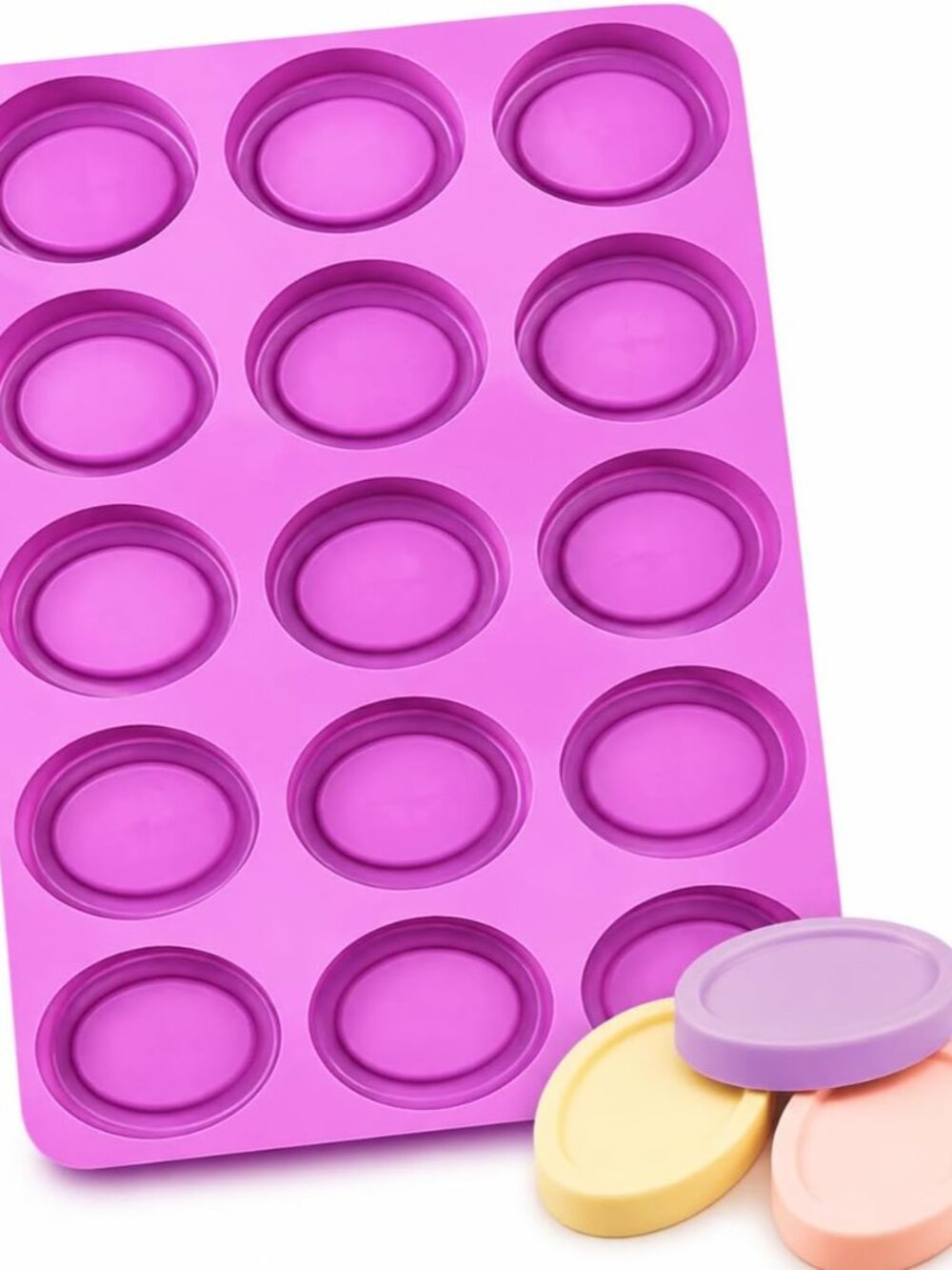 15-Cavity Oval Silicone Soap Mold, Easy Release Mold for Handmade Soap, Candles,